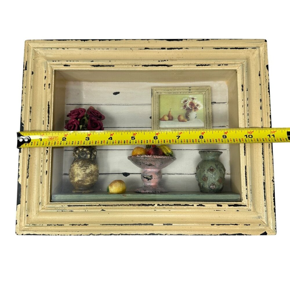 3D Shadow Box With Faux Flowers & Fruit Display 9 x 11 Rustic Farmhouse Vtg - Picture 9 of 10